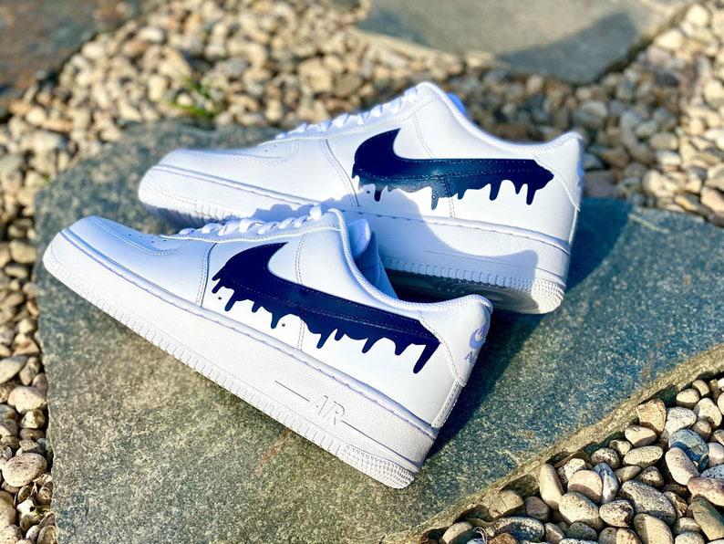 Custom Drippy Air Forces Blue/Black size 10 - Depop