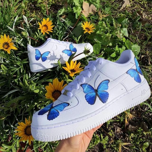 Light Blue and Dark Blue Swallowtail Butterfly Custom Air Force 1 - Ha –  Merakicks