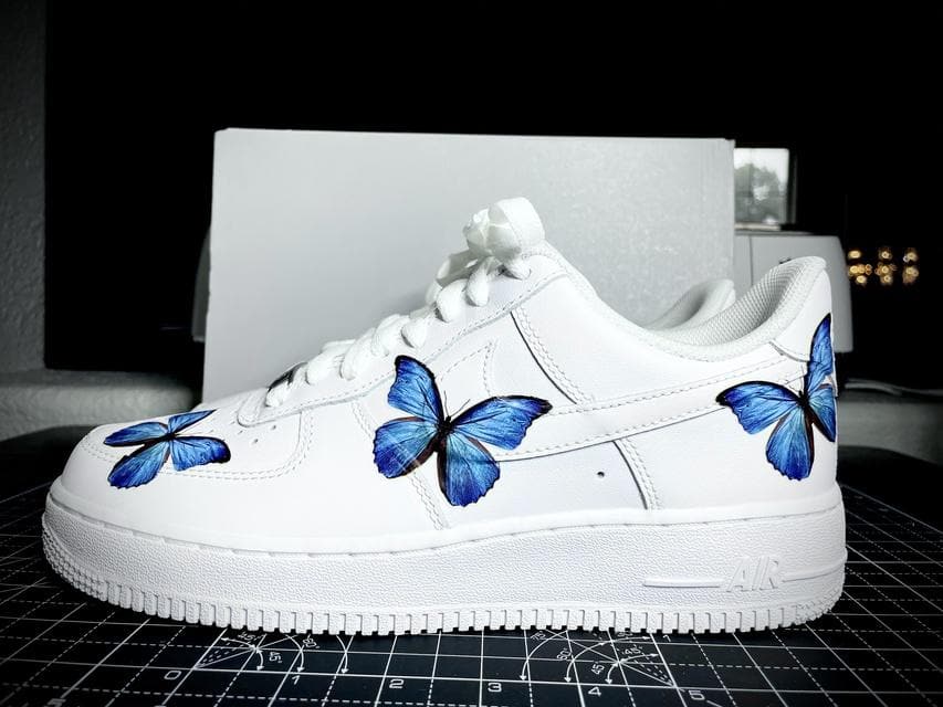 AIR FORCE 1 CUSTOM WITH BLUE BUTTERFLY PRINT – ENZO X STUDIOS