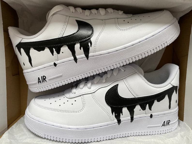 Silver Shiny Drip with Back Tab Custom Air Force 1 - Hand Painted