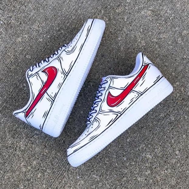 Custom Air Force 1 Cartoon Red Swoosh – insdrip